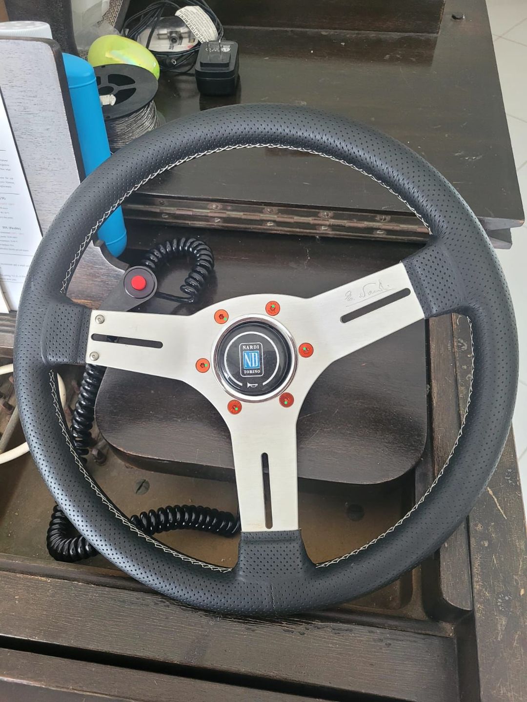 Customer photo review of Motion Raceworks Momentary Small Push Button w/6' Wound Cord (Red or Green)