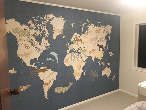Customer photo review of Kids World Map Mural - 2 sizes and colours