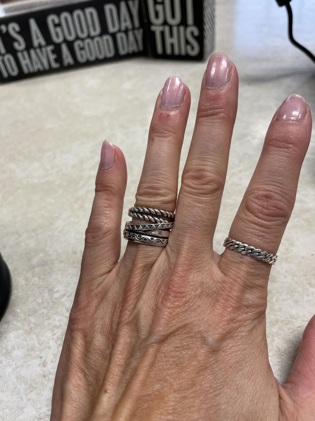 Customer photo review of Women's Wide Band Silver Ring with Boho Engraving