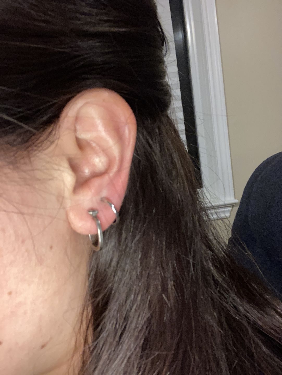 Customer photo review of Tiny Hoop Clip On Earrings in Silver