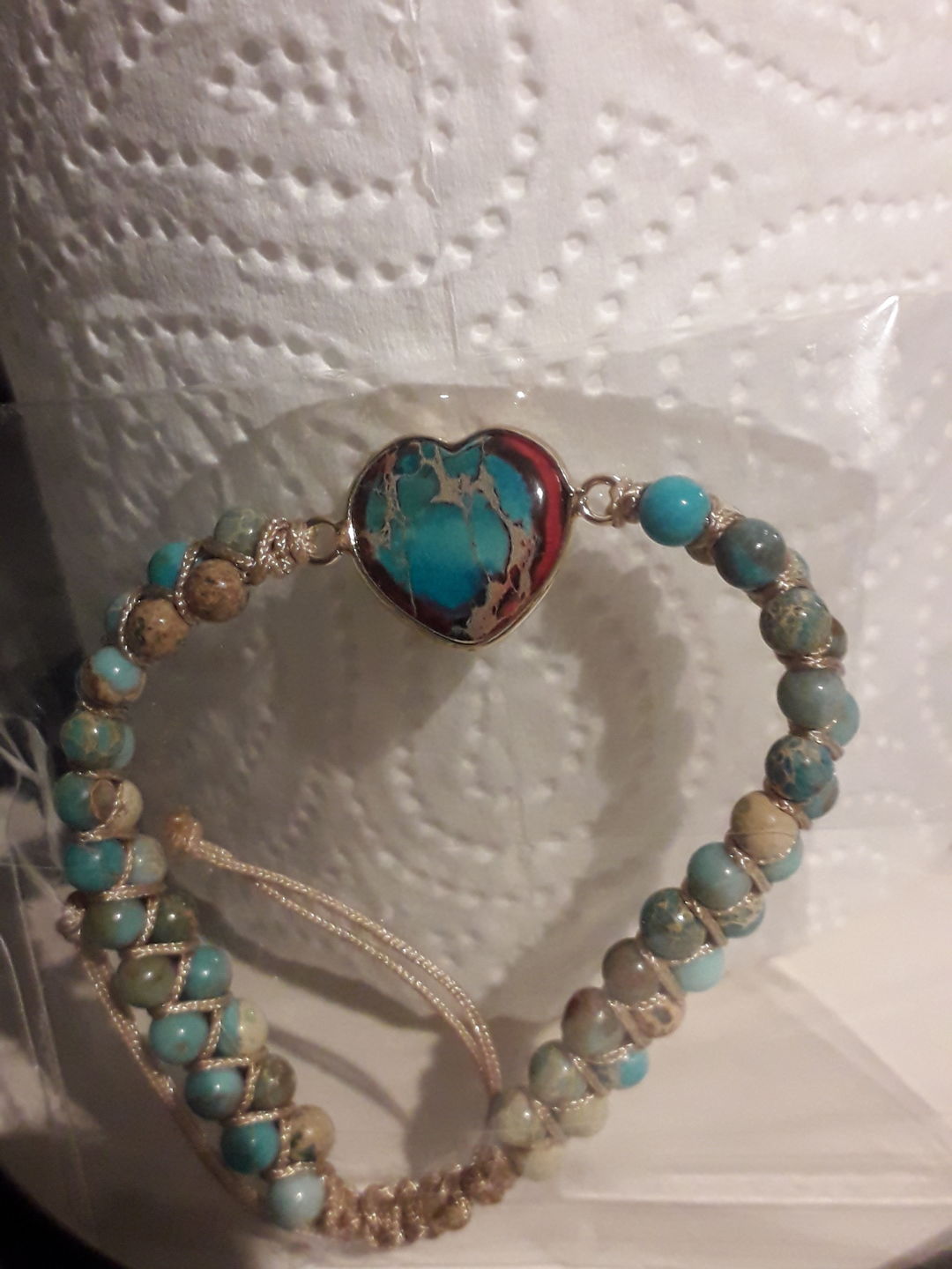 Customer photo review of Handmade Imperial Jasper Heart Beaded Bracelet