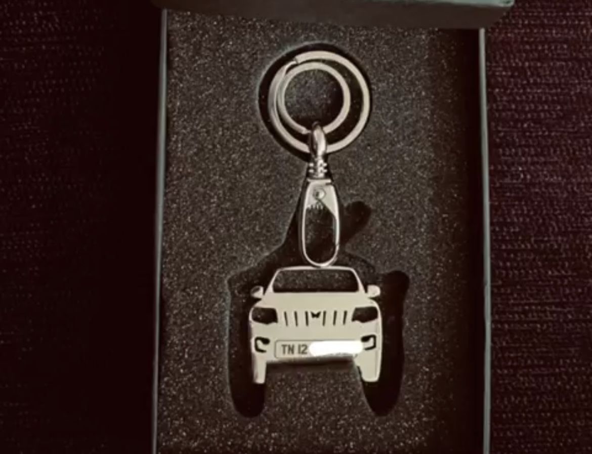 Customer photo review of Personalised Number Plate Car Keychain