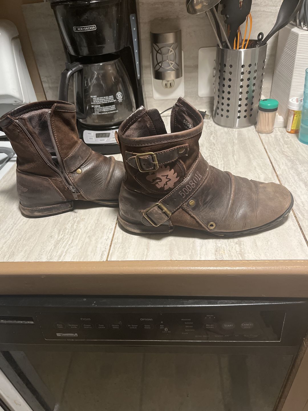 Customer photo review of Otto's Leather Motorcycle Biker Boots