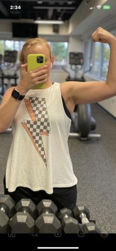 Customer photo review of Salty Savage Ladies Bolt Oversized Side Slit Tank | Ivory/Checkerboard