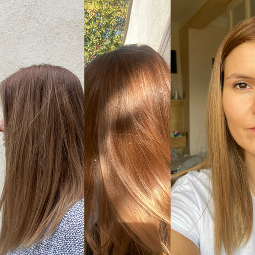 Customer photo review of Notre soin éclaircissant pour des cheveux rayonnants en moins de 5 minutes