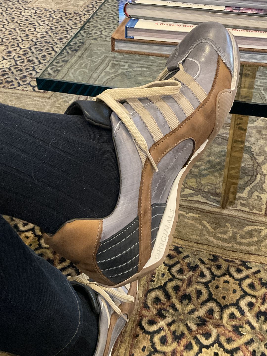 Customer photo review of Men's GrandPrix Sneaker in Beach Club (Faded Navy and Brown)