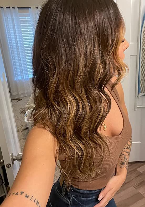 Customer photo review of Injection Tape In Virgin Hair Extensions Balayage Brown With Blonde #4/27/4