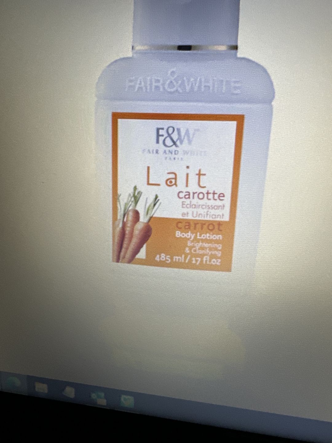 Customer photo review of Fair and White Original Carrot Moisturizing Lotion 500ml / 16.90 fl oz