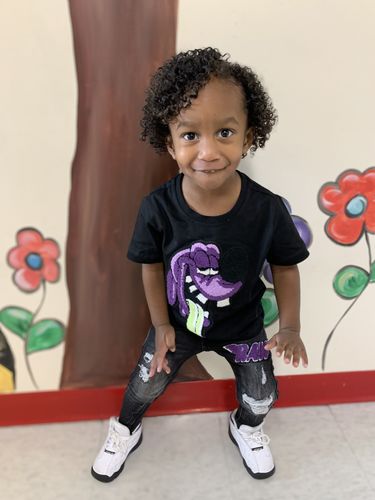 Customer photo review of Kids Anti Social Purple Chenille Crew Neck and RAW Wing Purple Chenille Denim Jeans Set - Black Tees / Black Jeans