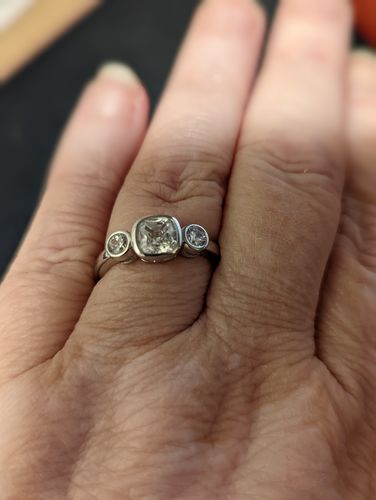 Customer photo review of 3-Stone 1.25ct Cushion CZ Ring in Sterling Silver
