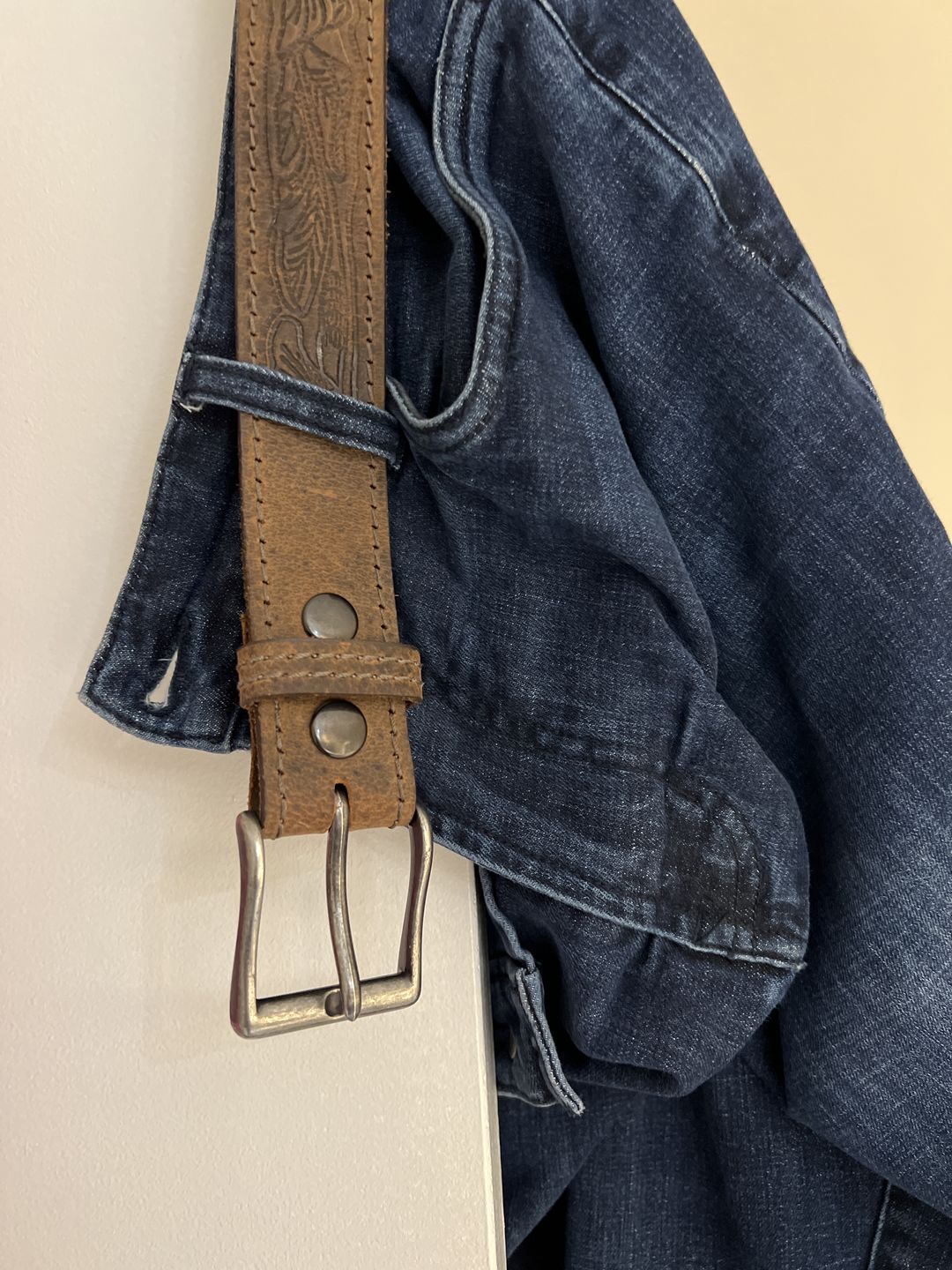 Customer photo review of The Wayfarer Belt - Brown Classic Western Embossed 100% Full Grain Leather Belt