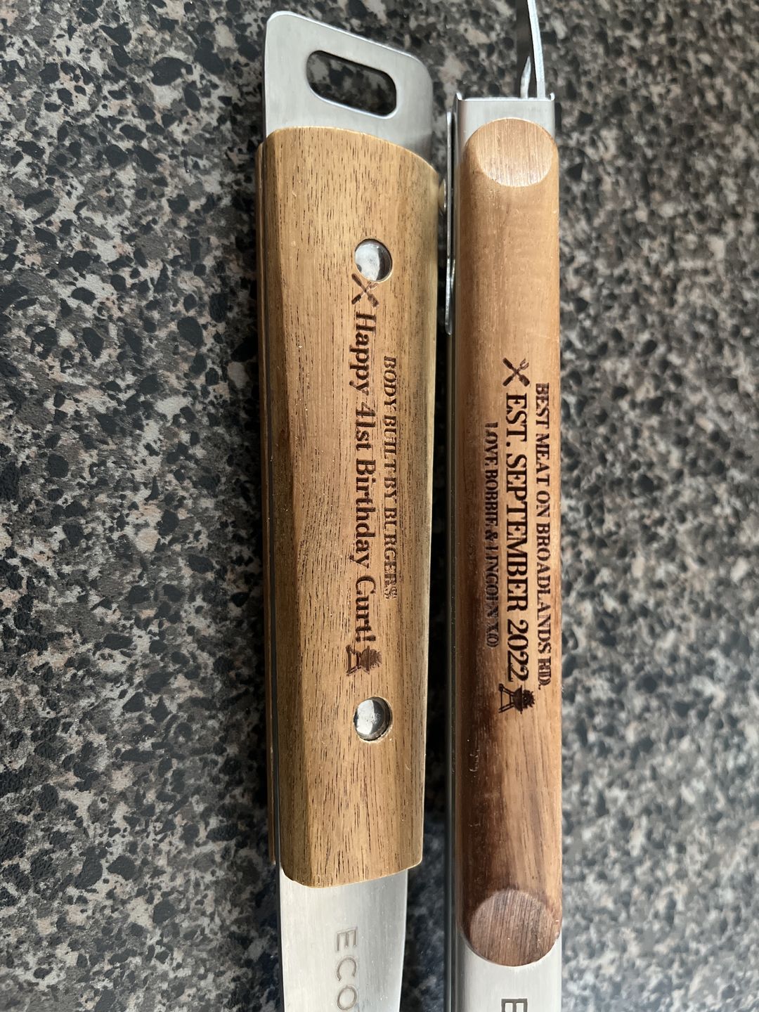 Customer photo review of Personalised Wooden Handle BBQ Set