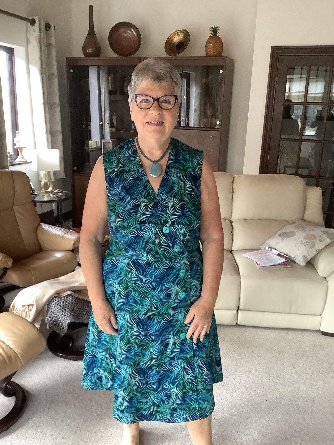 Customer photo review of Tropical Fern Leaves Rose & Hubble Cotton Poplin Fabric