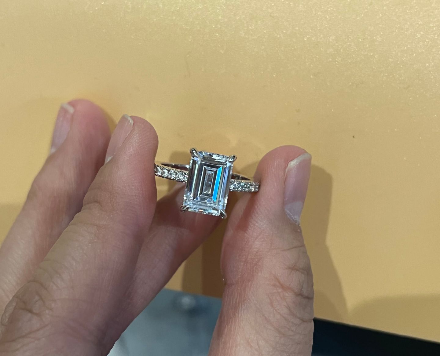 Customer photo review of Louily Classic Emerald Cut Engagement Ring In Sterling Silver