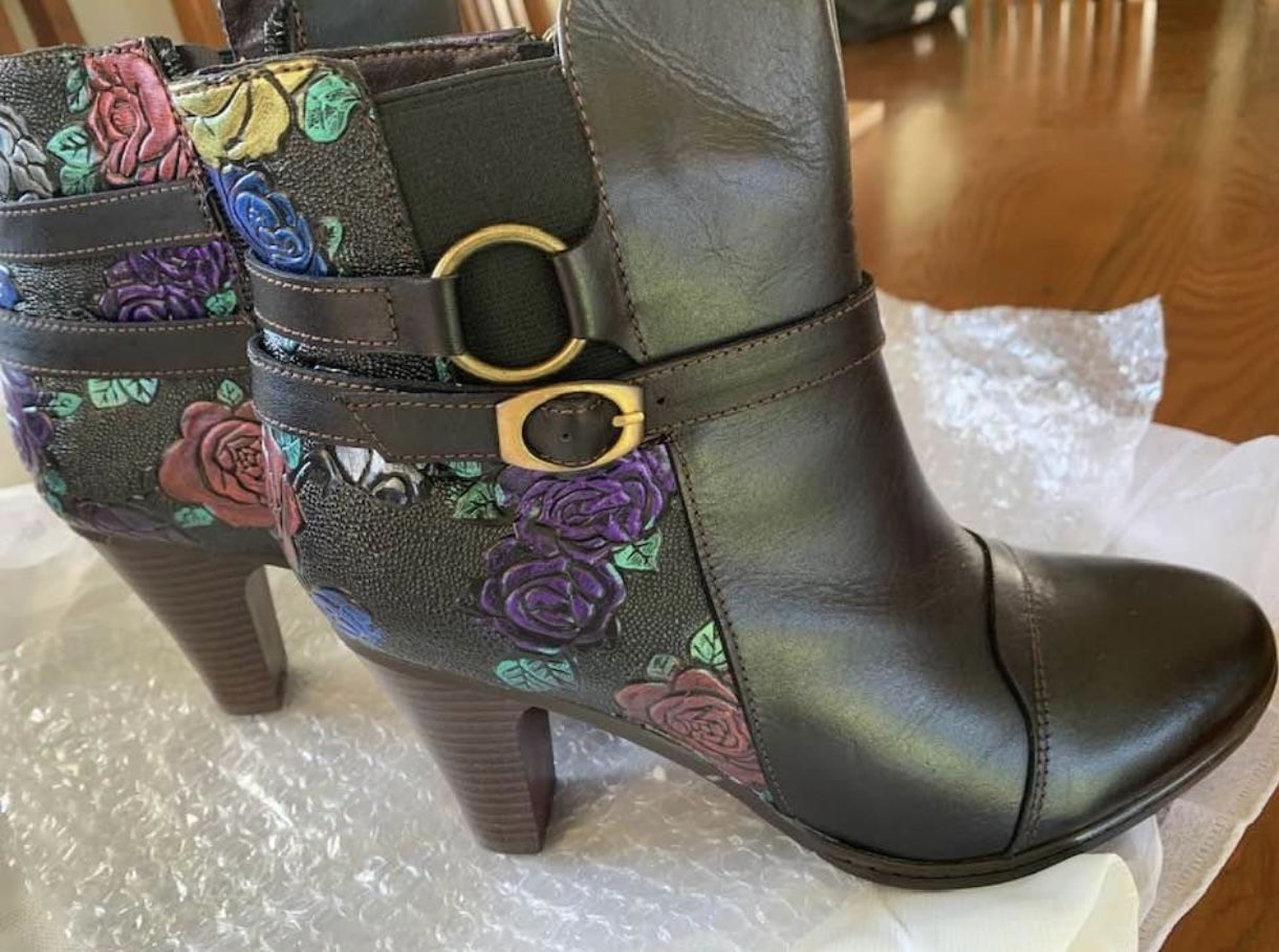 Customer photo review of Vintage Handmade Embossed Adjustable Ankle Boots