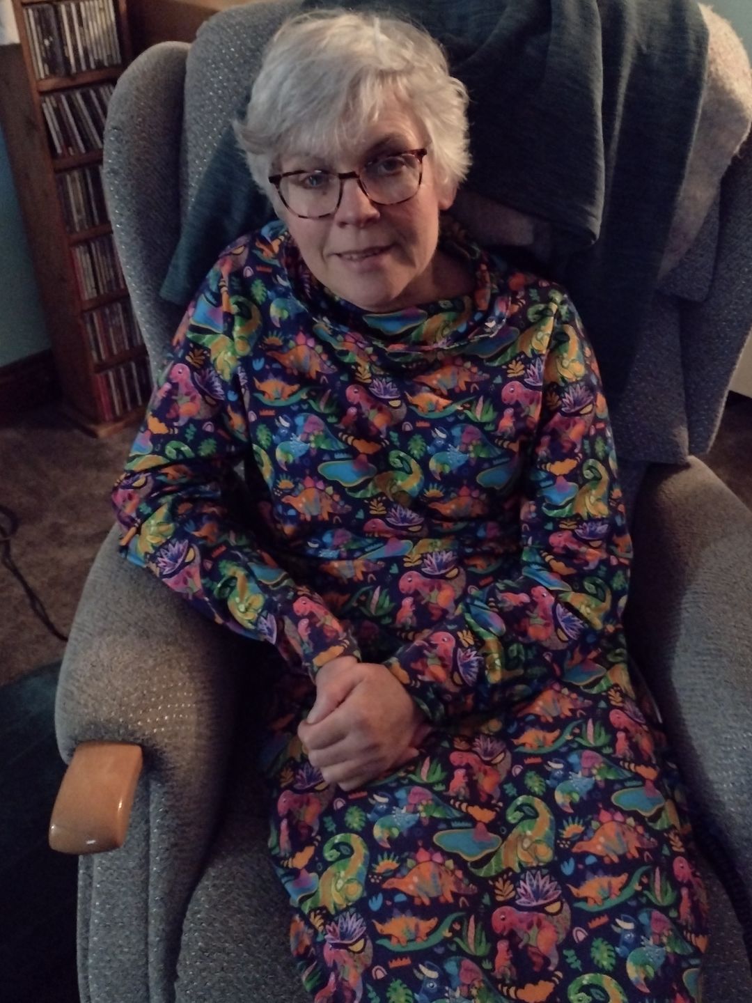 Customer photo review of Multicoloured Dinosaurs on Navy French Terry Fabric