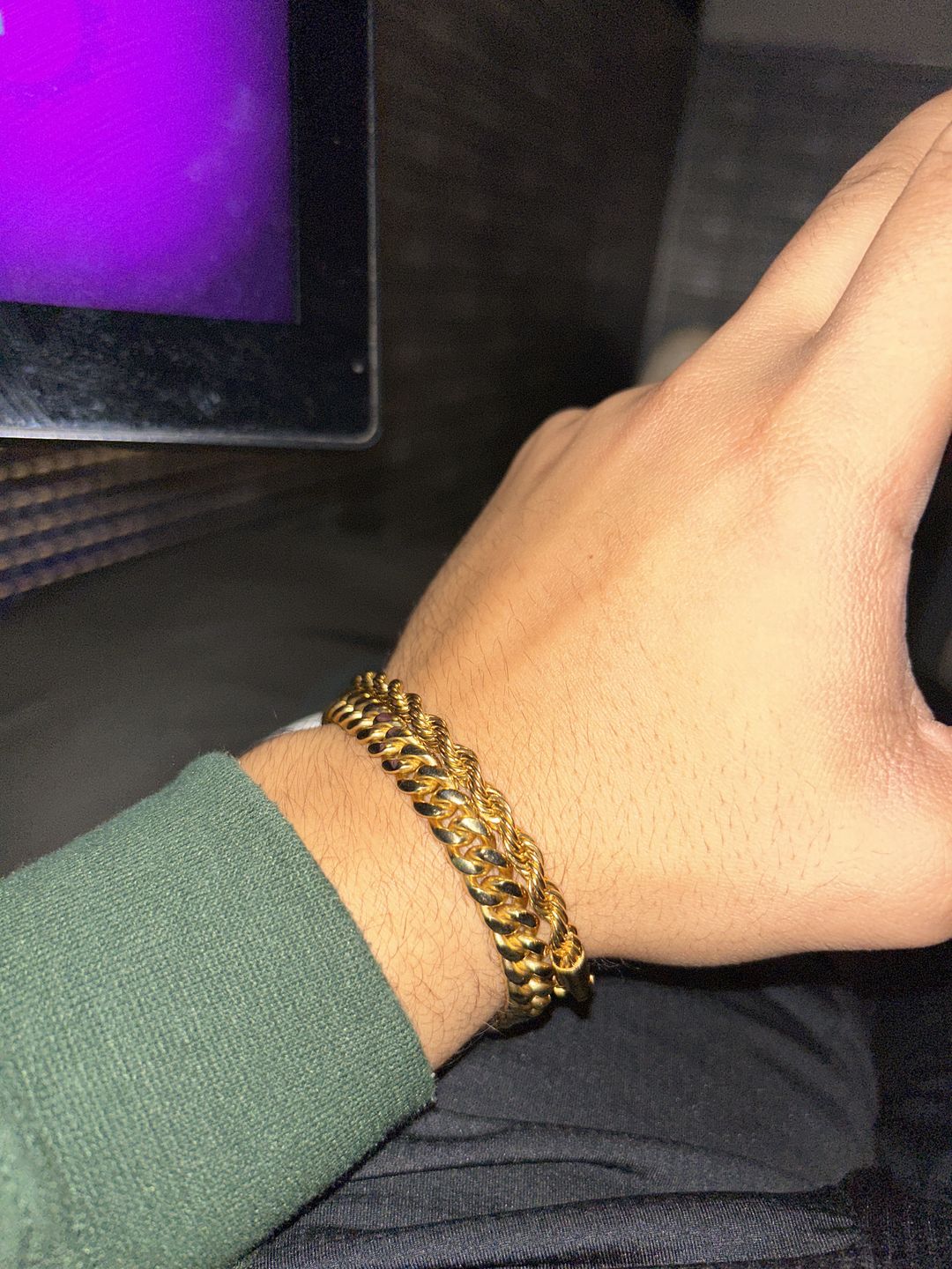 Customer photo review of Cuban 8mm + Rope 5mm Bracelet Stack - Gold RG320+RG322