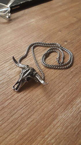 Customer photo review of Bull Skull Head Necklace