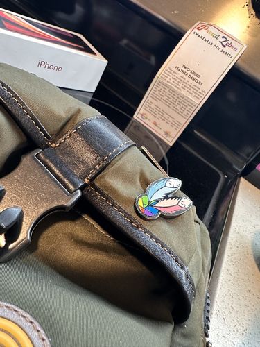 Customer photo review of Two Spirit Feather Dancers Lapel Pin