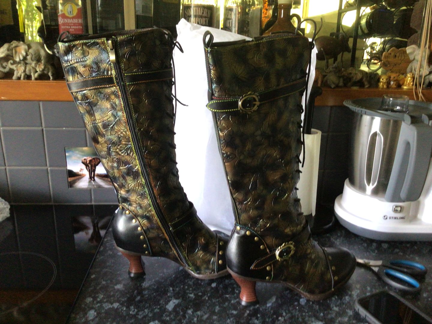 Customer photo review of Warm Embossed Real Leather Dragonfly Boots