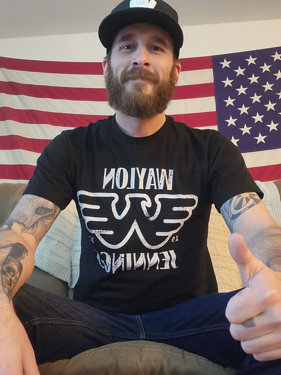 Customer photo review of Waylon Jennings Est. 1937 Flying W Symbol Men's Tee
