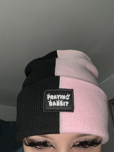 Customer photo review of Pink/Black Split Beanie