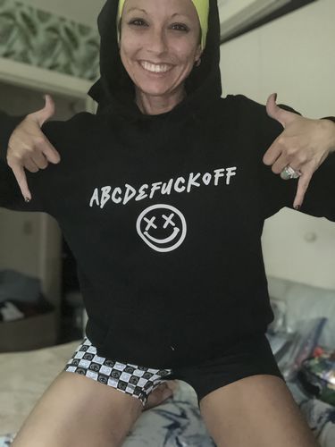 Customer photo review of Salty Savage Unisex “ABCDEFUCKOFF” Classic Cozy Hoodie | Black
