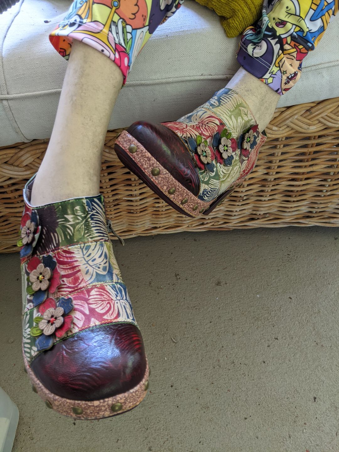 Customer photo review of Retro Floral Handmade Rivet Comfort Block Heel Pumps