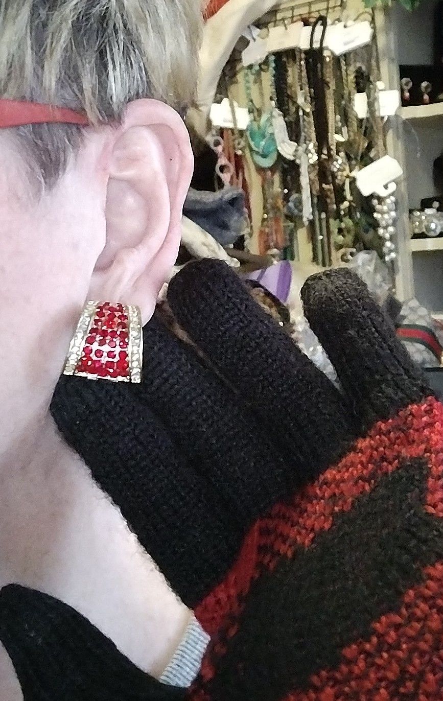 Customer photo review of Heidi Daus®"Say it with Style Hug" Crystal Button Earring