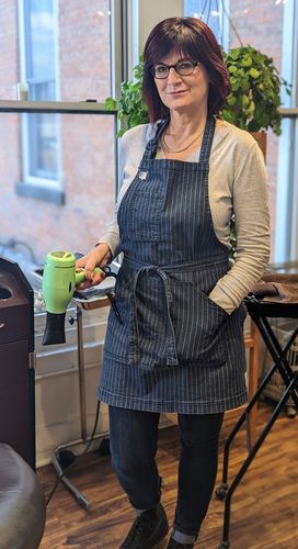 Customer photo review of Navy Pinstripe Apron