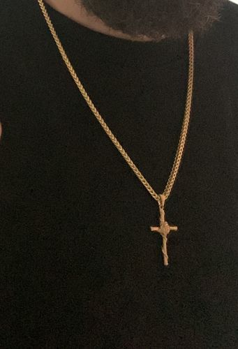 Customer photo review of CLEAN ROSE CROSS PENDANT. - 14K GOLD