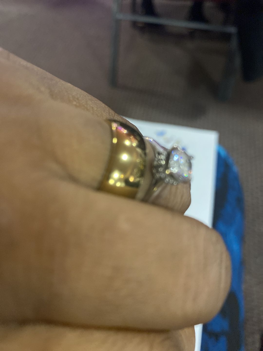 Customer photo review of 9mm - 14k Yellow Gold Tungsten Wedding Band, High Polish Dome Shape, Anniversary Ring