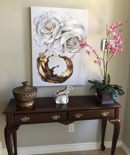 Customer photo review of 'Gold & White Floral' Framed Canvas