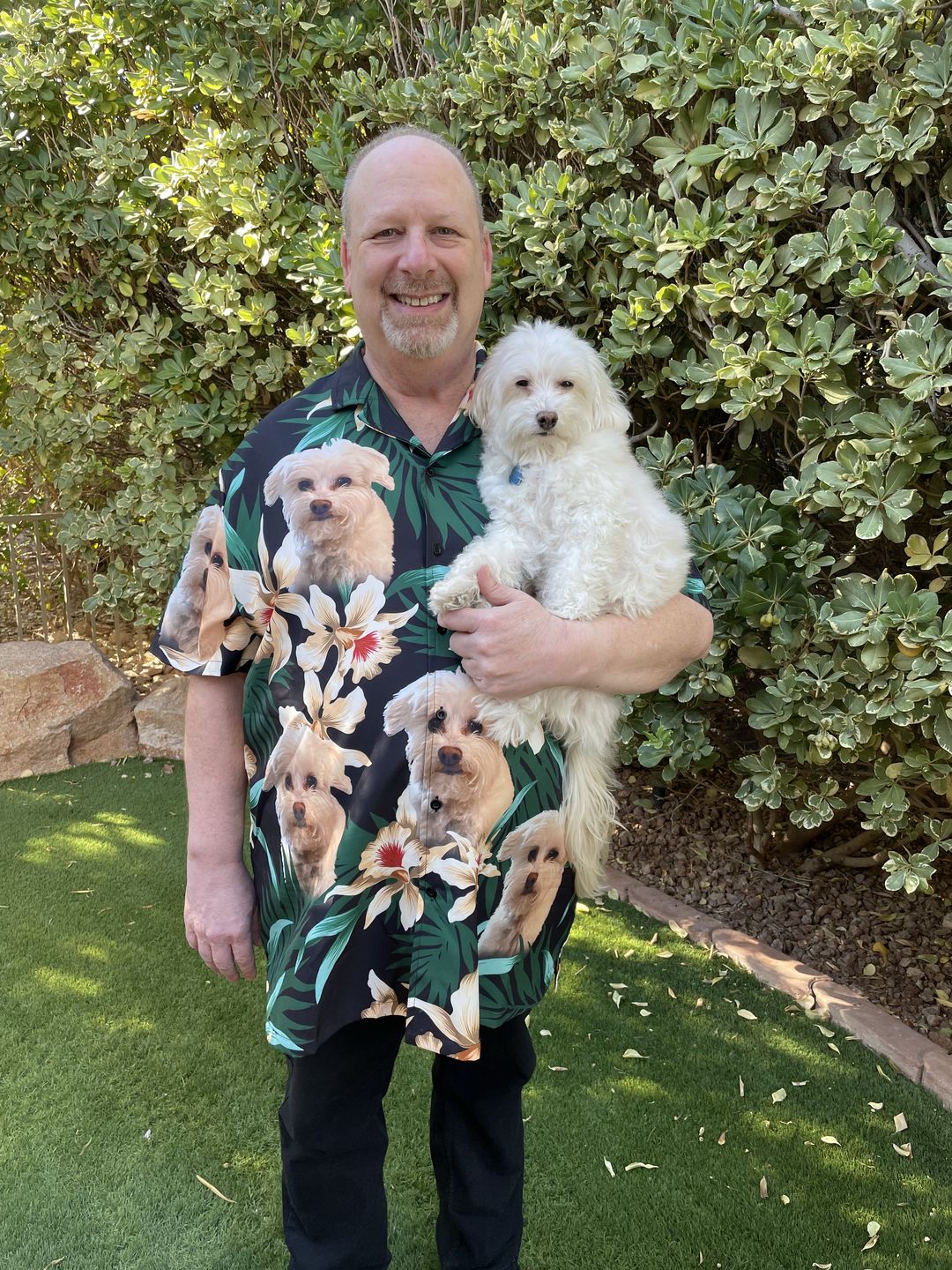 Customer photo review of Custom Leaves & Flowers Pattern Short-Sleeve Hawaiian Shirt (Dark Green Color)