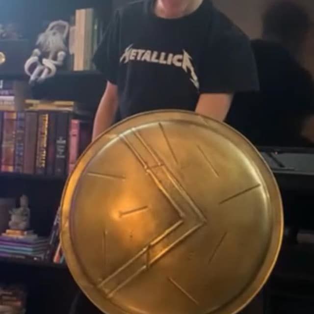 Customer photo review of Spartan Shield 24" ~ King Leonidas 18 Gauge Steel, Antique Finish Shield