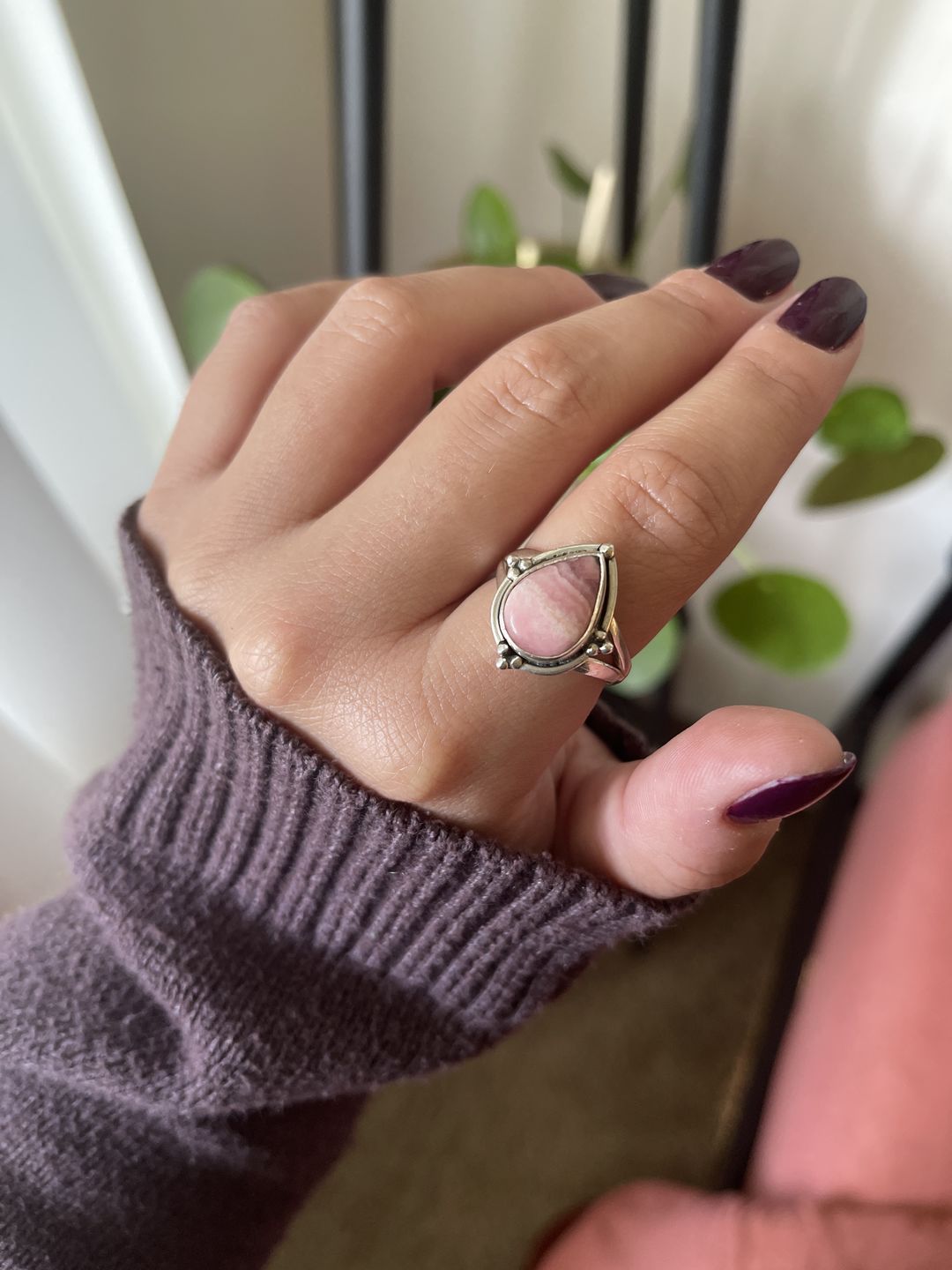 Customer photo review of Teardrop Rhodochrosite Ring Sterling Silver