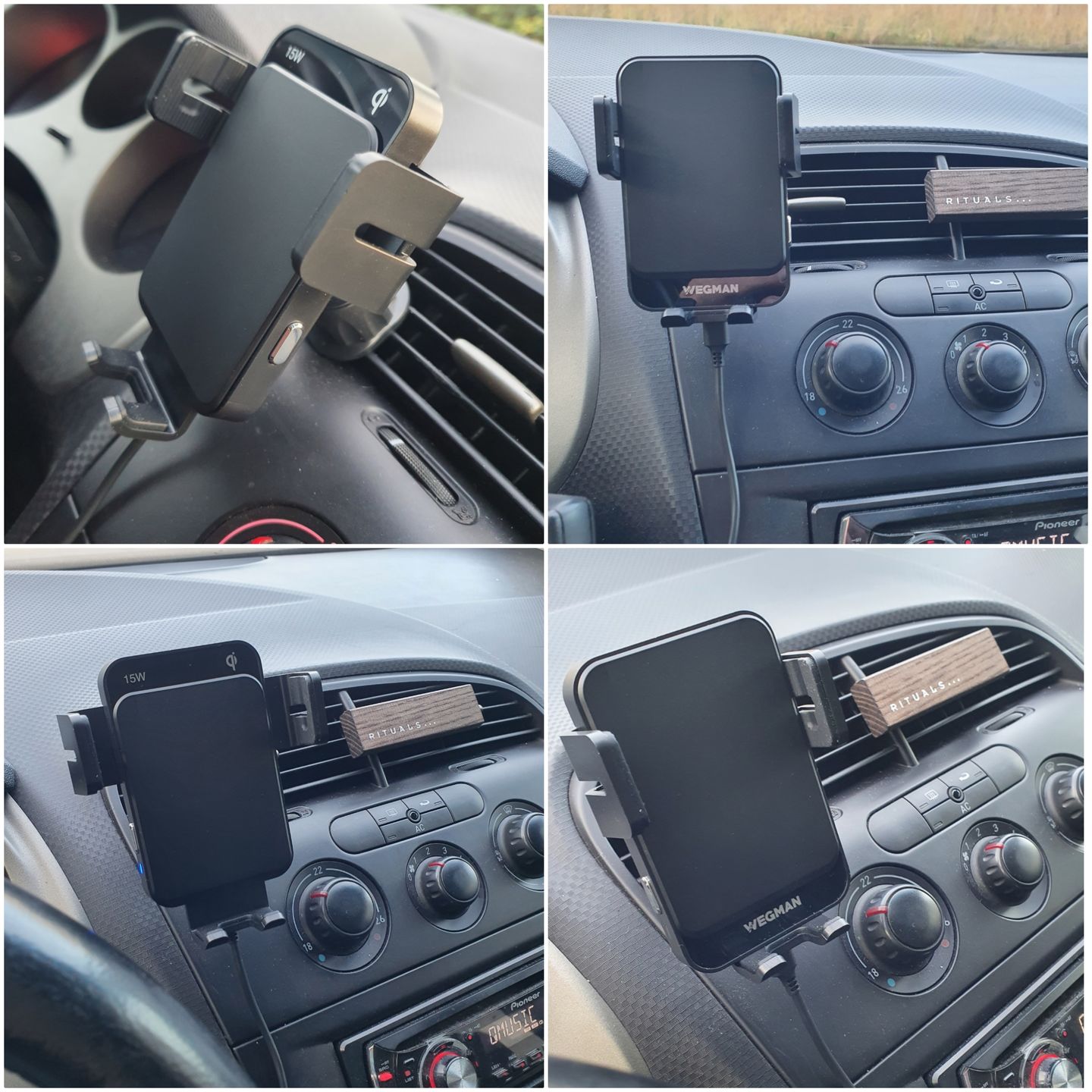 Customer photo review of Wegman Telefoonhouder met QI Draadloze Oplader Auto (15W autolader) - Ventilatierooster, Raam, Dashboard - Magsafe