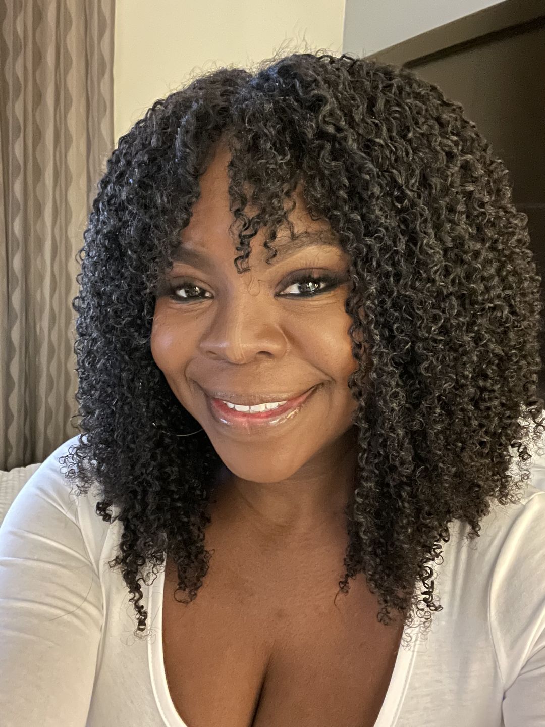 Customer photo review of Amber Bangs Brazilian Kinky Curly 5x5 Lace Closure Bob Wig