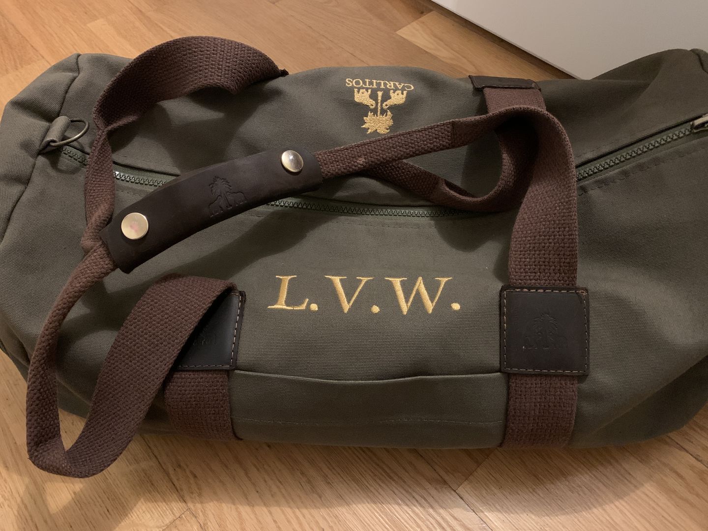 Customer photo review of Dufflebag -S- KHAKI mit braunem Gurtband