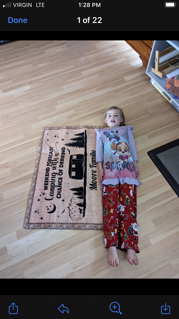 Customer photo review of Happy Campers Camping Personalized Patio Rug Patio Mat
