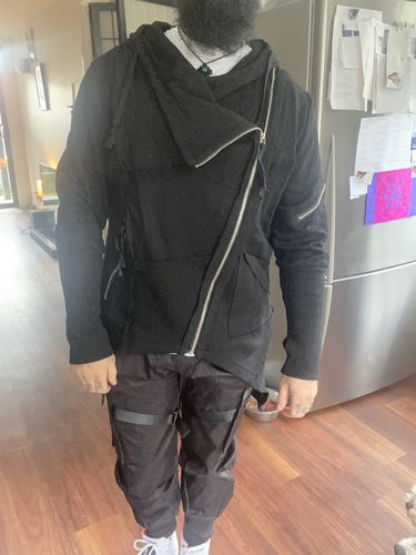 Customer photo review of NEV Dark Function Irregular Diagonal Zipper Hooded Jacket