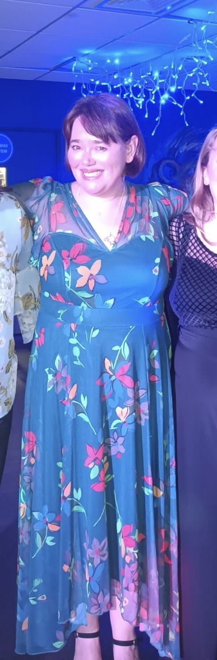 Customer photo review of Tilly Teal Red Print Angel Sleeve Sweetheart Dress
