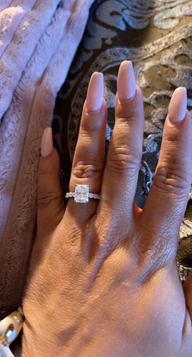 Customer photo review of Hidden Halo Radiant Moissanite Pave Engagement Ring