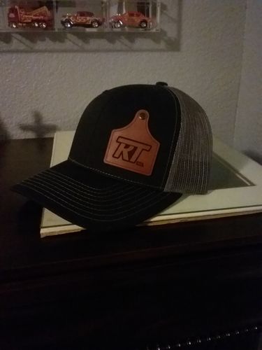 Customer photo review of Ear Tag Custom Leather Patch Trucker Hat - Richardson 112