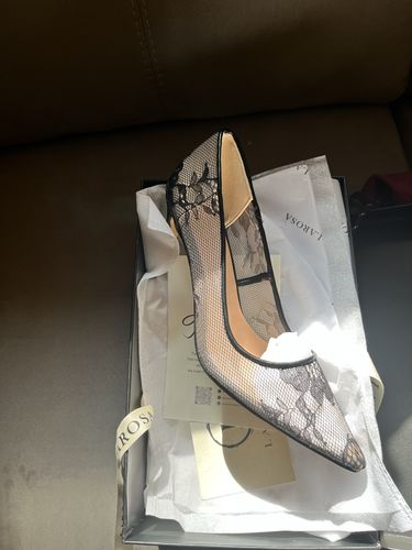 Customer photo review of Lace Mesh Floral Embroidered Stiletto Heels