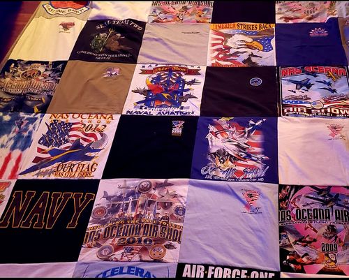 T-shirt quilt with military, aviation themes by martha from VA