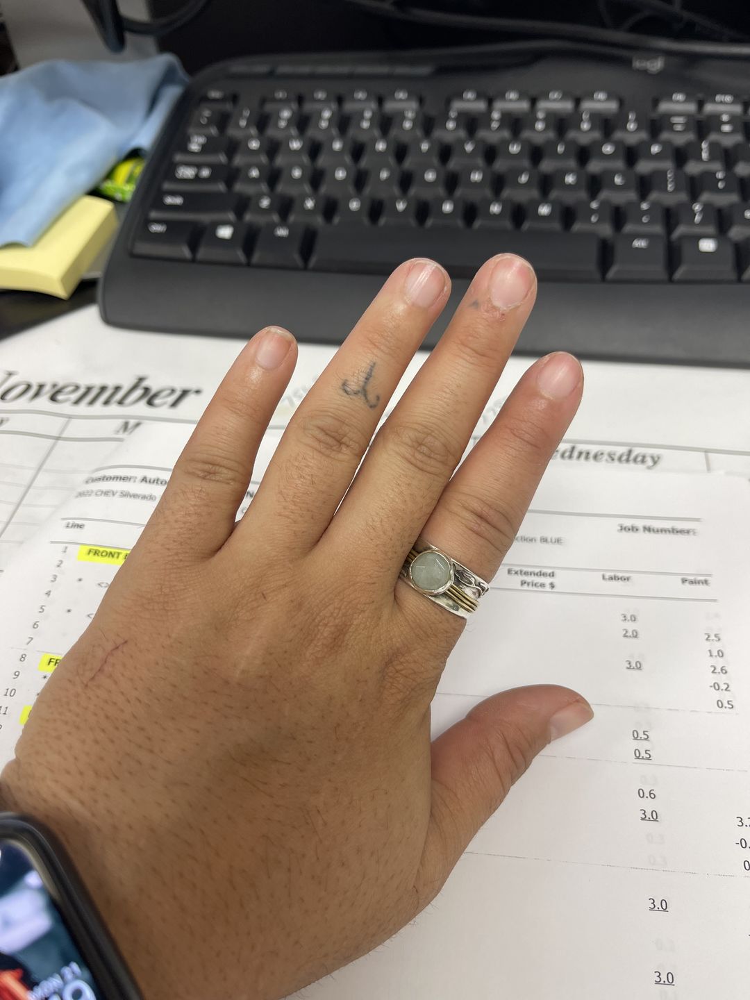 Customer photo review of Aquamarine Spinner Ring Inspired by Nature Sterling Silver