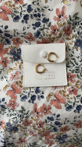 Customer photo review of 14k baby sophie hoops (3mm x 15mm)