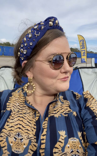 Customer photo review of ROYAL BLUE FOOTBALL KNOTTED HEADBAND