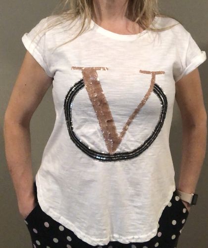 Customer photo review of Lex Tshirt In White With Sequins Detail